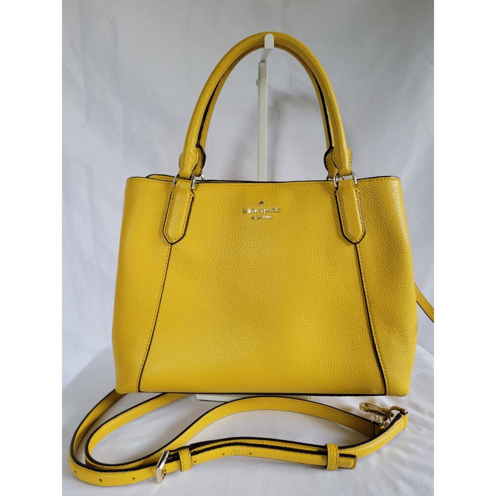 KATE SPADE Jackson Satchel Bag Triple Cmpt Medium Tote Pebbled Leather Yellow